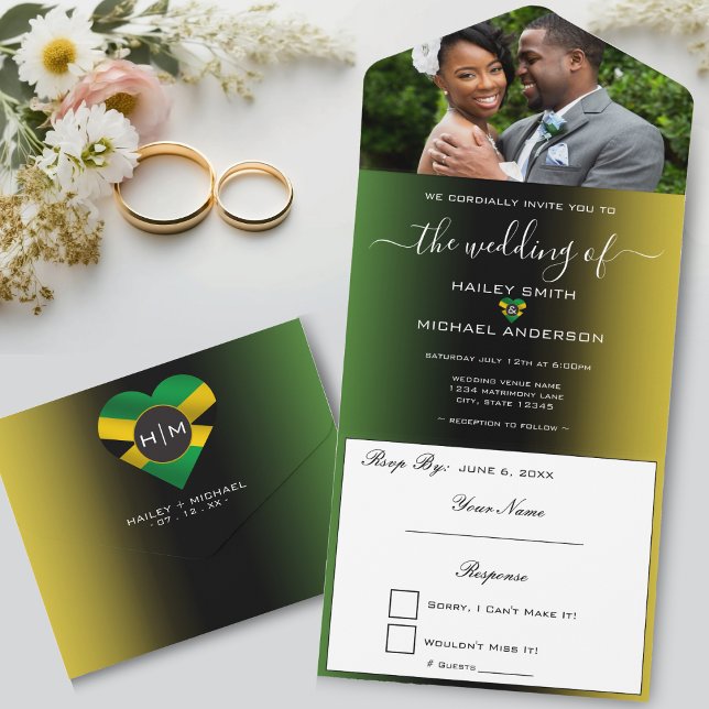 Jamaica Ombre Jamaican Flag Heart Photo Wedding All In One Invitation (Jamaica Ombre Jamaican Flag Heart Photo Wedding All In One Invitation)