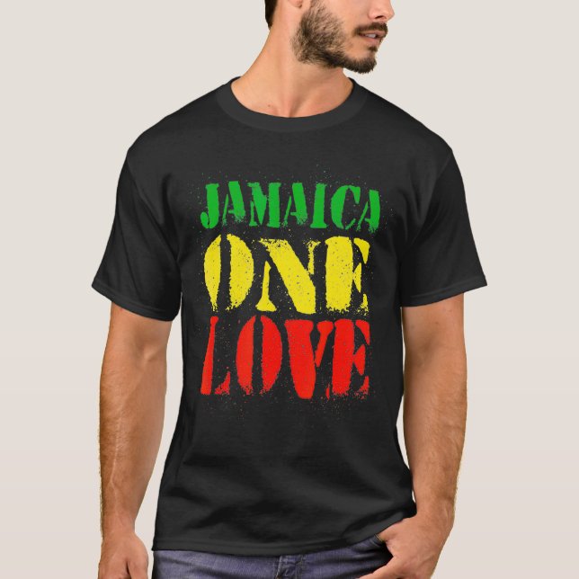 Jamaica One Love  Rasta Flag Colours Reggae T-Shirt (Front)