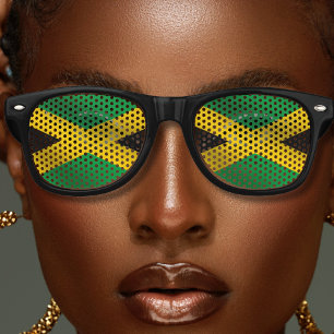 Jamaica Party Vacation Green Gold Jamaican Flag  Retro Sunglasses