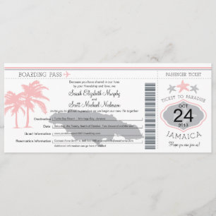 Jamaica Pink Grey Boarding Pass Wedding Invitation