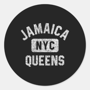 Jamaica Queens Nyc Gym Style Distressed White Prin Classic Round Sticker