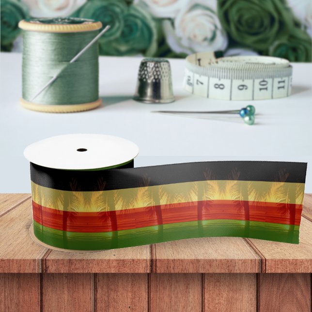 Jamaica Rasta Colours Caribbean Island Beach Name Satin Ribbon (Jamaica rasta colors beach palm tree ribbon)