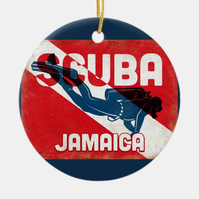 Jamaica Scuba Diver - Blue Retro Ceramic Ornament (Front)