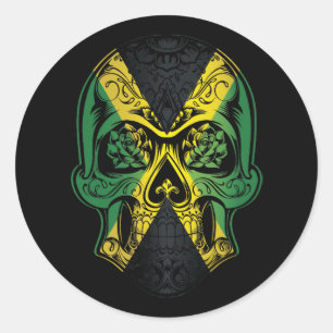 Jamaica Skull And Roses Flag Classic Round Sticker