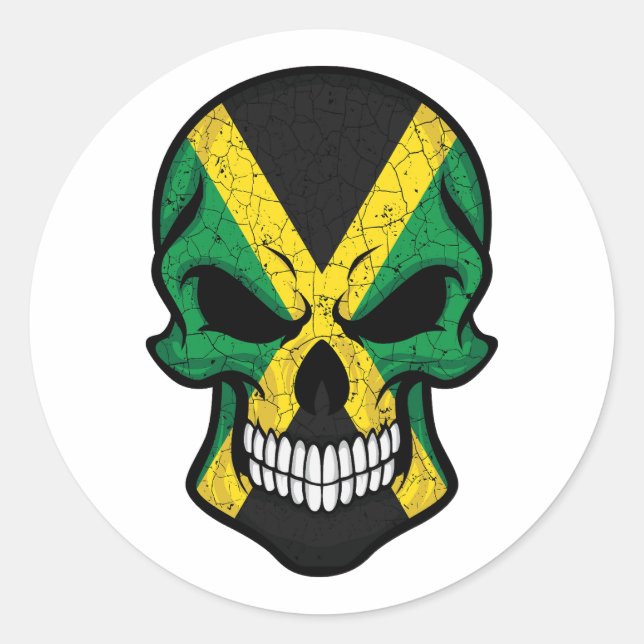 Jamaica Smiling Skull Flag  Classic Round Sticker (Front)