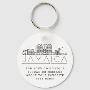 Jamaica Stylised Skyline  Custom Slogan Key Ring