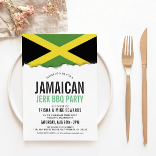 Jamaica Themed Cuisine   Party Flag Invite White