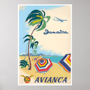 Jamaica Travel Poster Jamaican Art Avianca Print