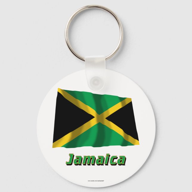 Jamaica Waving Flag with Name Key Ring (Front)