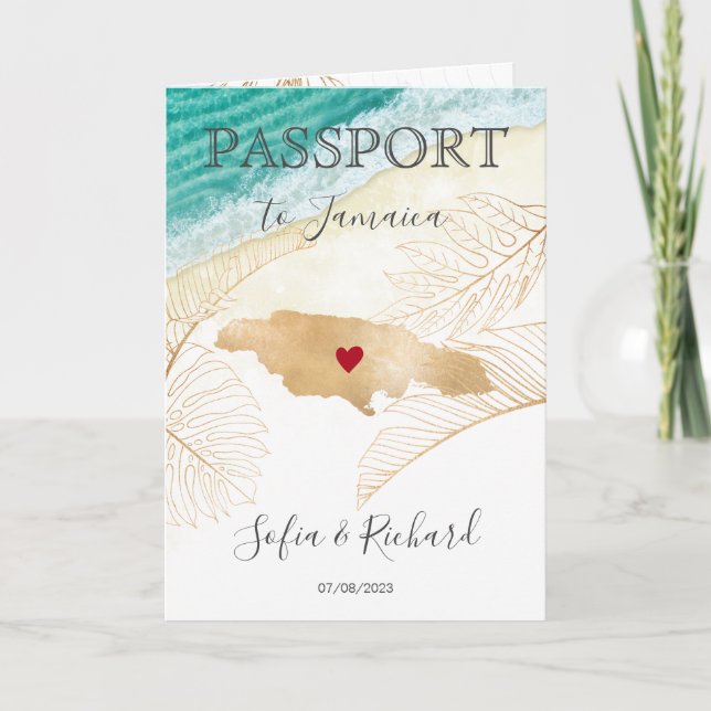 Jamaica Wedding Destination Passport World Map Invitation (Front)