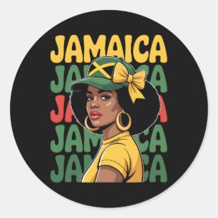 Jamaica Women Girl Jamaican Flag Vacation Trip Coq Classic Round Sticker