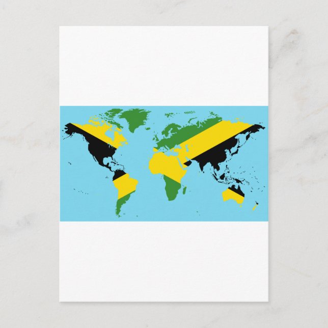 Jamaica World - Jamaican Flag Map of World Postcard (Front)