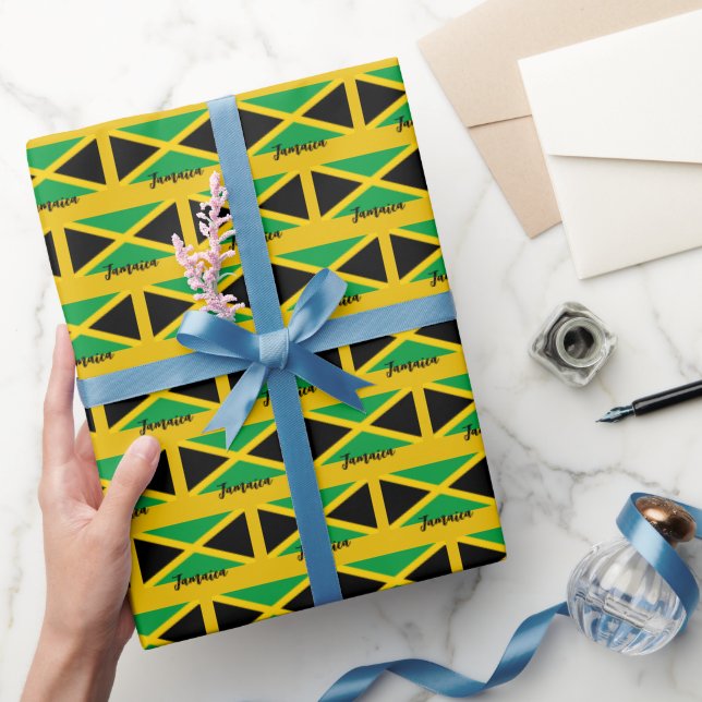 Jamaica Wrapping Paper, Jamaican Flag patriot Gold Wrapping Paper (Gifting)