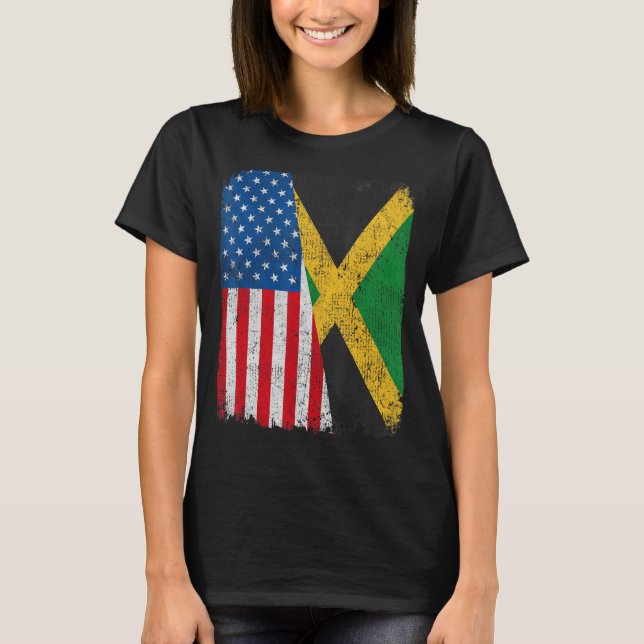 Jamaican American Flag Half USA Jamaica Root Proud T-Shirt (Front)