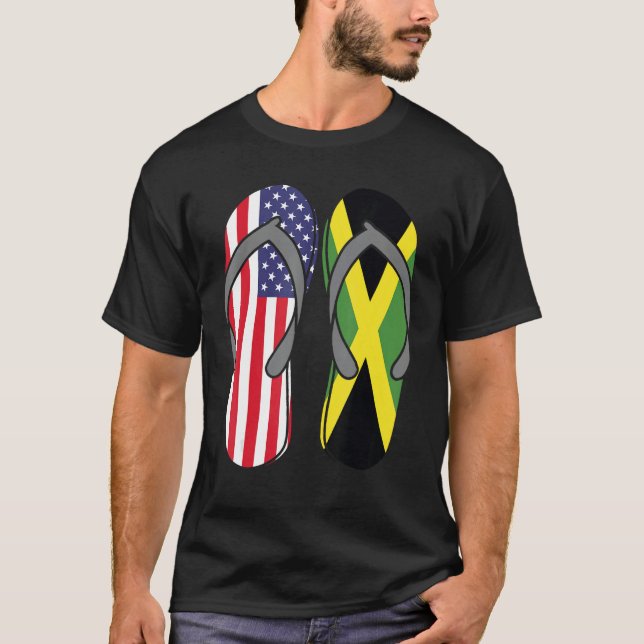 Jamaican American Flag Sandals USA Jamaica Root Pr T-Shirt (Front)