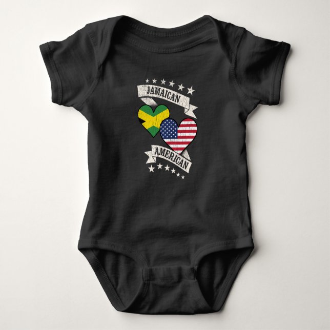 Jamaican American Heart Flags Jamaica America Baby Bodysuit (Front)