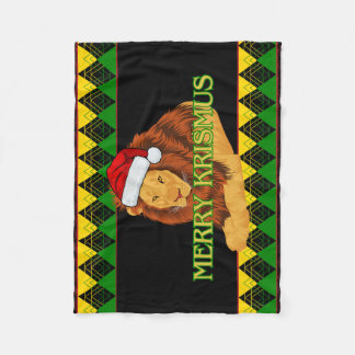 Jamaican Christmas Lion Fleece Blanket