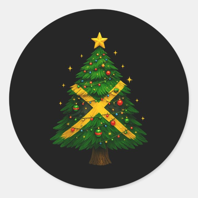 Jamaican Christmas Tree Design, Festive Holiday Gr Classic Round Sticker (Front)