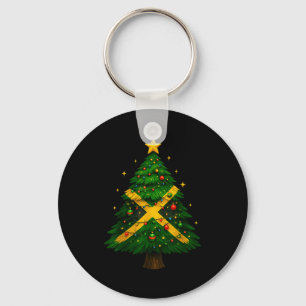 Jamaican Christmas Tree Design, Festive Holiday Gr Key Ring