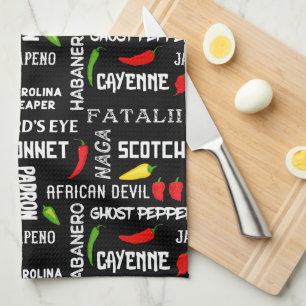 Jamaican Cooking Hot Chilli Chillies Pattern Tea Towel