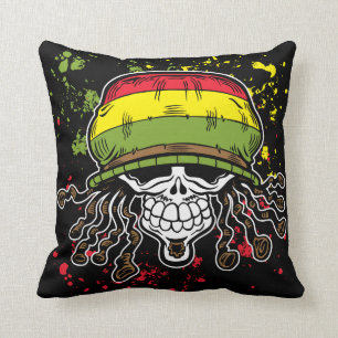 Jamaican Corn Rolls Hair Skull Paint Splashes Cushion
