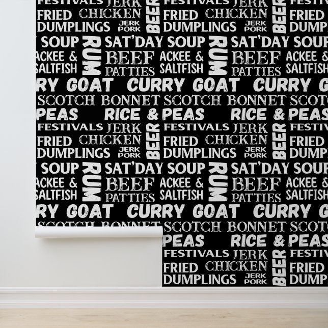 Jamaican Cuisine Typographic Kitchen Wallpaper (Application)
