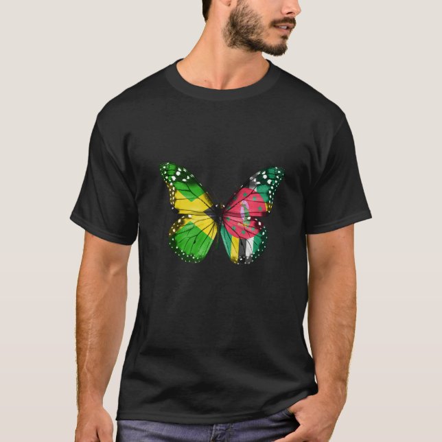 Jamaican Dominican Flag Butterfly   T-Shirt (Front)
