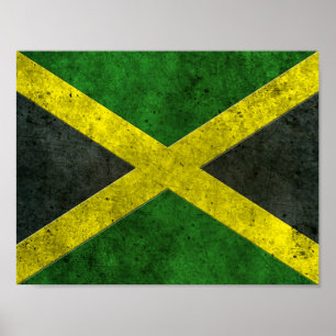 Jamaican Flag Aged Steel Effect Poster