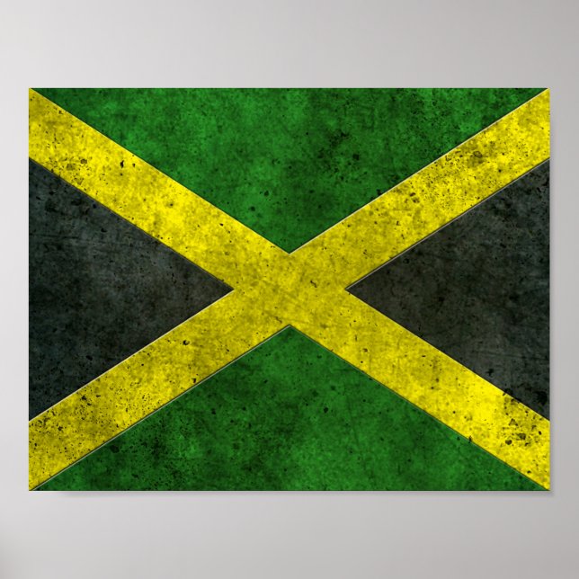 Jamaican Flag Aged Steel Effect Poster (Front)