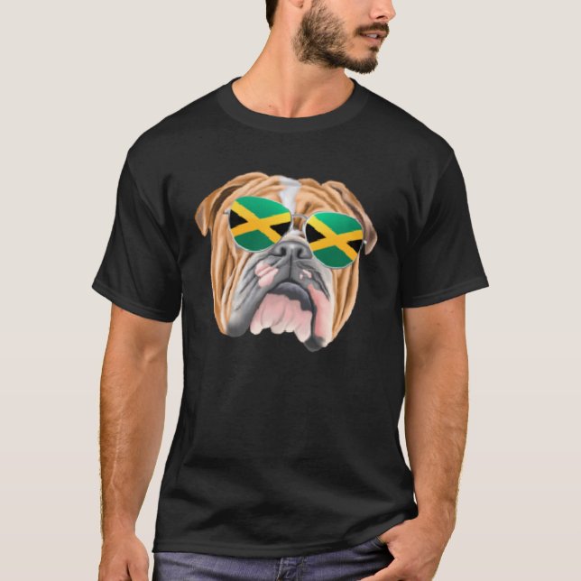 Jamaican Flag Bulldog Dog Jamaica Pocket T-Shirt (Front)
