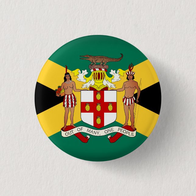 Jamaican Flag/ Coat of Arms 3 Cm Round Badge (Front)