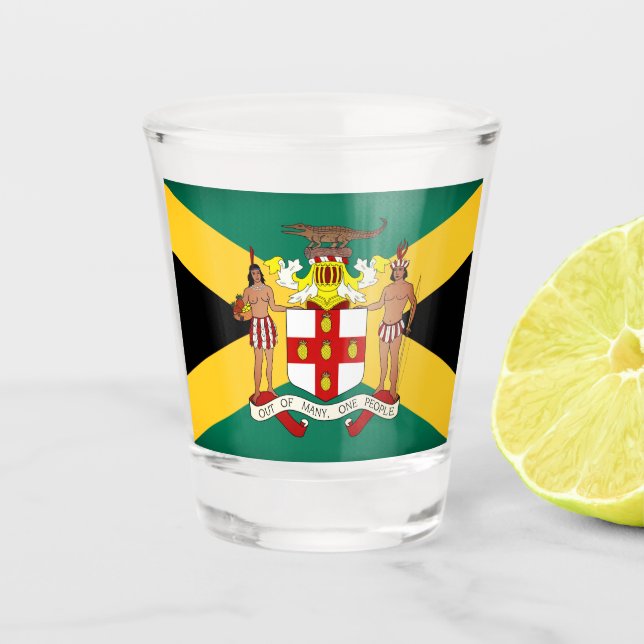Jamaican Flag/ Coat of Arms Shot Glass (Front)
