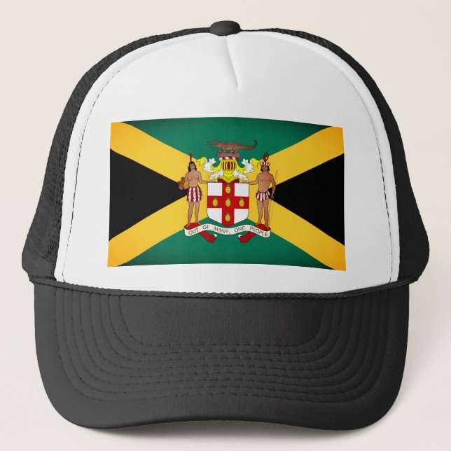 Jamaican Flag/ Coat of Arms Trucker Hat (Front)