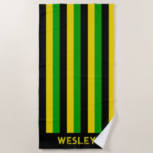 Jamaican Flag Colored Black Yellow Green Striped Beach Towel