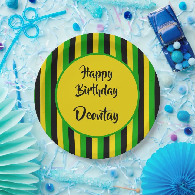 Jamaican Flag Coloured Reggae Birthday Paper Plate (Party)