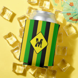 Jamaican Flag Coloured Striped Monogram Beer Can Cooler