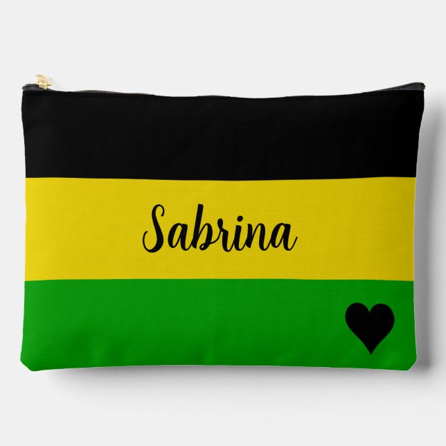 Jamaican Flag Coloured Striped Personalised Accessory Pouch (Front)