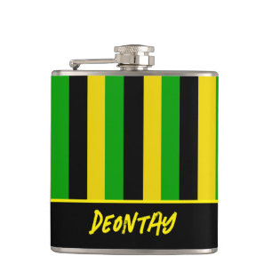 Jamaican Flag Coloured Stripes Add Name Hip Flask