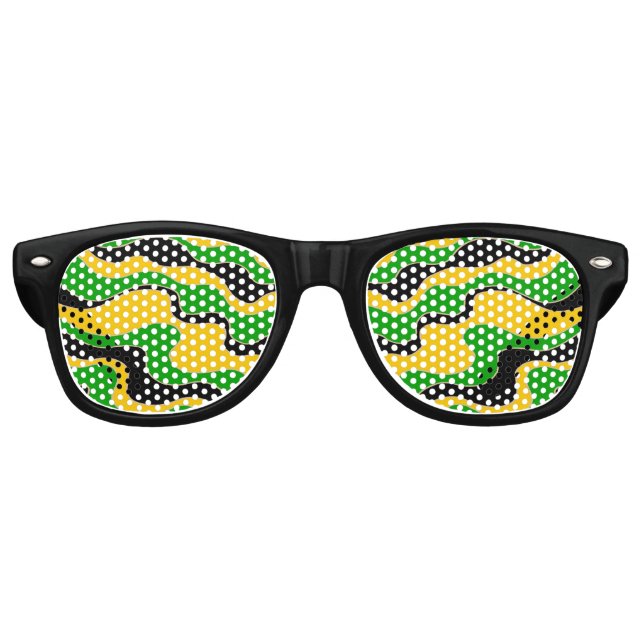 Jamaican Flag Coloured Wavy Lines Pattern Retro Sunglasses (Front)