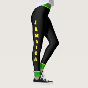 Jamaican Flag Colours Vertical Text Down Legs Leggings