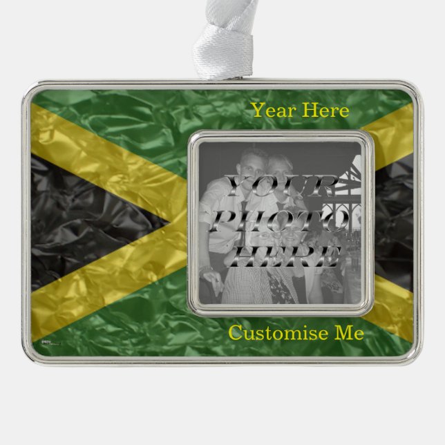 Jamaican Flag - Crinkled Silver Plated Framed Ornament (Front)