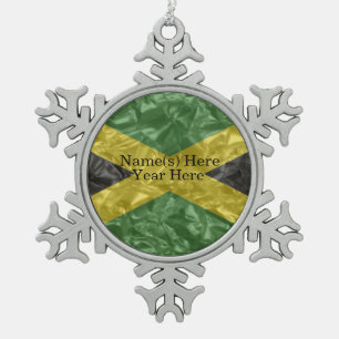 Jamaican Flag - Crinkled Snowflake Pewter Christmas Ornament