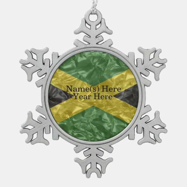 Jamaican Flag - Crinkled Snowflake Pewter Christmas Ornament (Front)