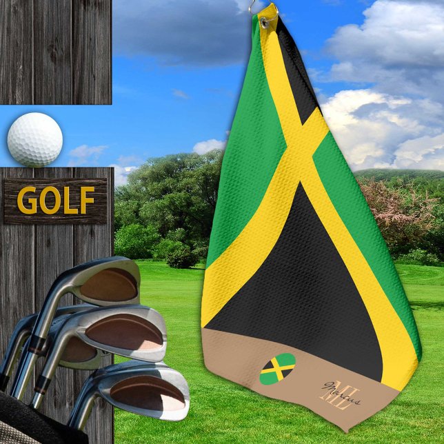Jamaican flag & Jamaica, monogrammed sports / Golf Golf Towel (Creator Uploaded)