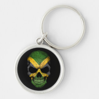 Jamaican Flag Skull on Black Key Ring