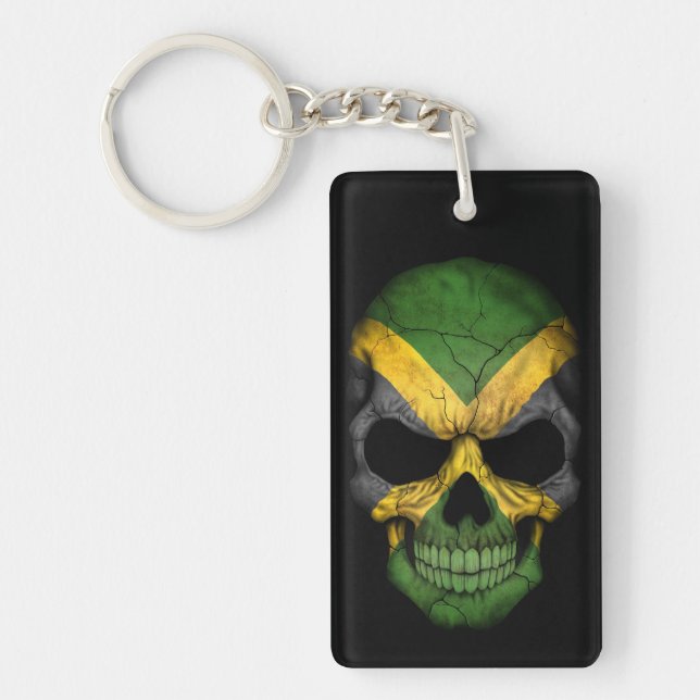 Jamaican Flag Skull on Black Key Ring (Front)