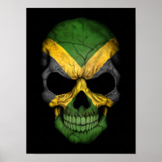 Jamaican Flag Skull on Black Poster
