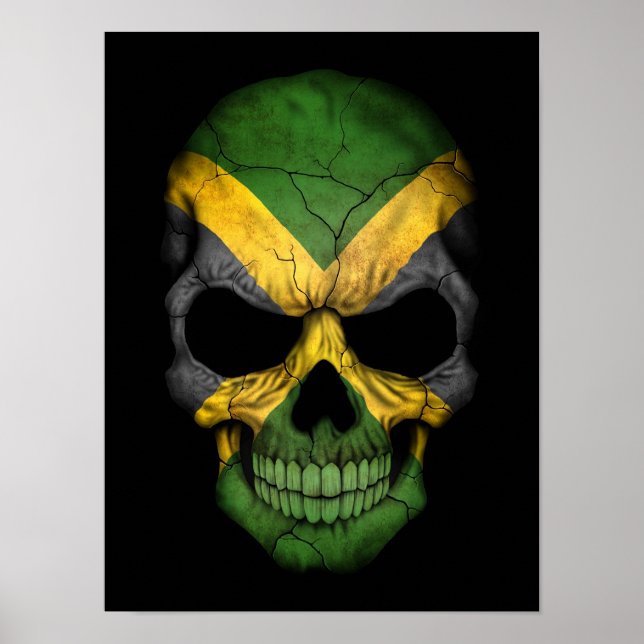 Jamaican Flag Skull on Black Poster (Front)