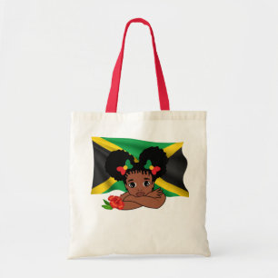 Jamaican Flag with Girl & Hibiscus Flower Tote Bag