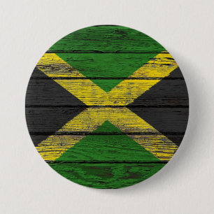 Jamaican Flag with Rough Wood Grain Effect 7.5 Cm Round Badge
